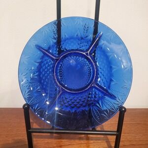 Vintage Avon Royal Sapphire Cobalt Blue Embossed Glass Divided Relish Tray 10"‎